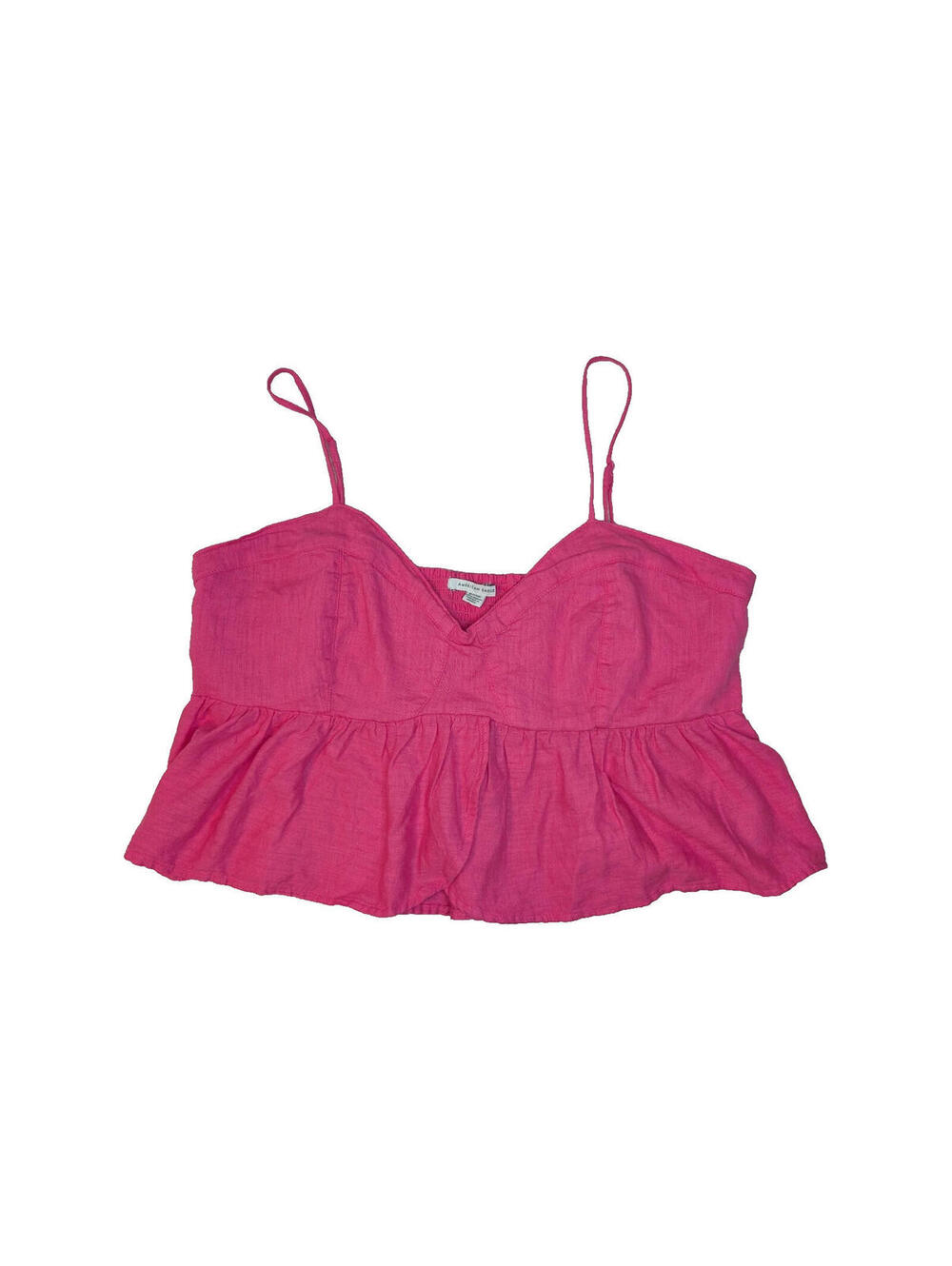 American Eagle Pink Babydoll Crop Top Flowy Smocked Back Linen Blend Sz XL